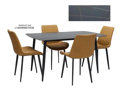 Modern 5-Piece Dining Table Set with 4 Upholstered Chairs (140x80x75 cm)