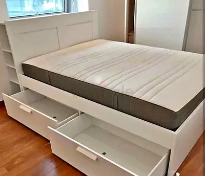 ‎IKEA brimness king size 180×200cm bed frame with headboard+ 4 big storage drawers underneath with I