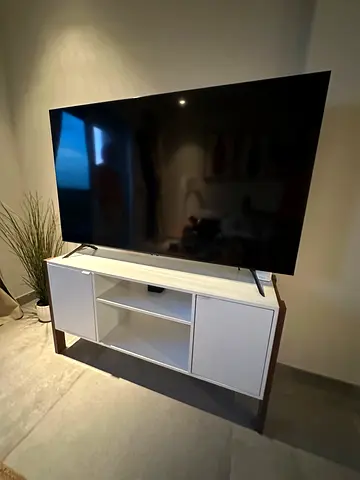 White wooden tv table