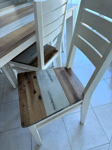 Dining Table with Set of 6 Rustic Wooden Dining Chairs – White Frame with Reclaimed Wood Seats