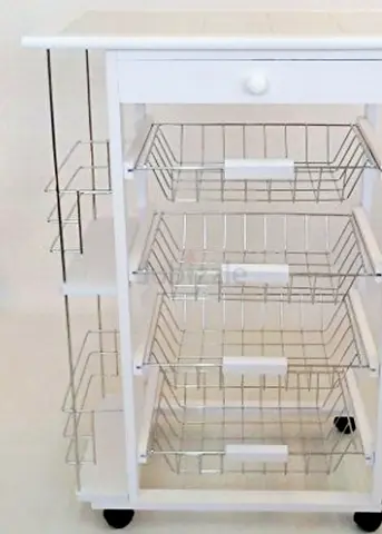 White Kitchen Storage Trolley with 3 Wire Baskets and Pull-Out Drawer