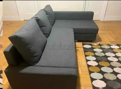 L-shaped Grey Fabric Sofa bed with Chaise  Good Condition