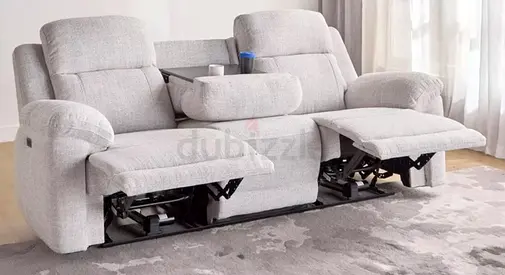 Light Grey 2-Seater Recliner Sofa with Center Console