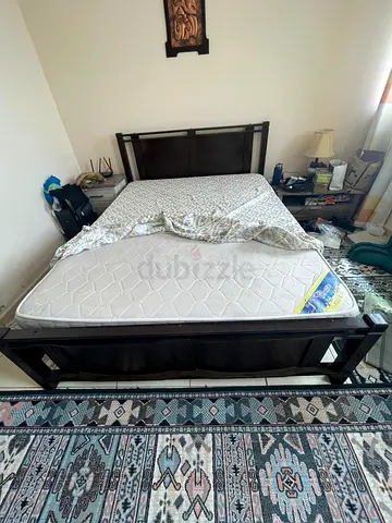 Solid Wood Double Bed Frame with Mattress - Dark Finish