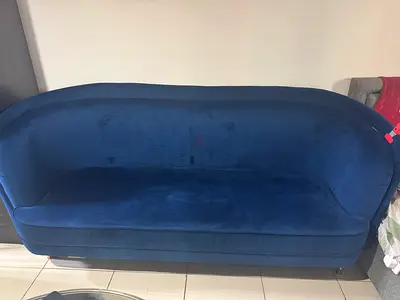 Blue Velvet 3-Seater Sofa in Good Condition