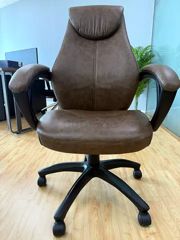Brown Leather-look Ergonomic Office Chair with Headrest
