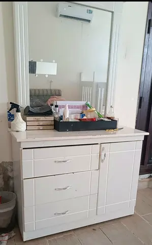 White Wooden Dresser with Mirror - Good Condition