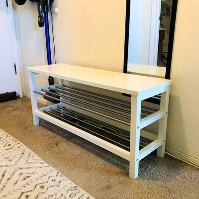 IKEA TJUSIG Bench with shoe storage, white