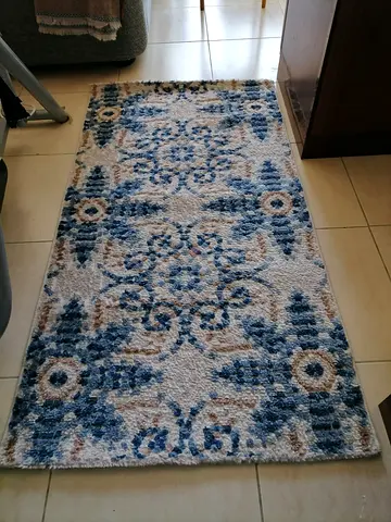 Blue  Beige Patterned Runner Rug - Good Condition