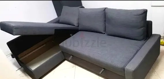 Grey L-shaped Sofa Bed with Storage Good Condition