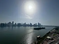 With a sea view, a large three-bedroom apartment with a living room and four bathrooms is available