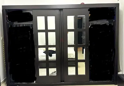 Large dark wood wardrobe with four doors and mirrors - in good condition