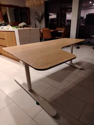 Ikea BEKANT corner desk left, 160x110 cm, white stained oak veneer/white