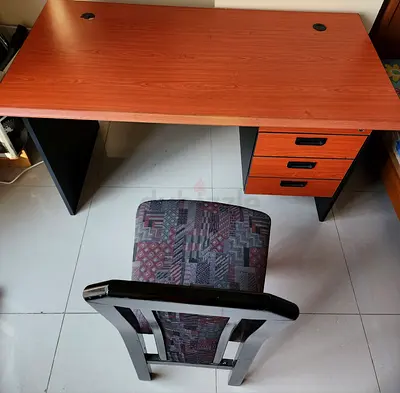 Used Wooden Office Desk with 3-Drawer Pedestal and Office Chair
