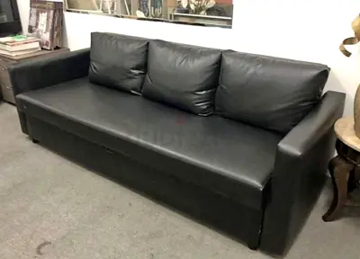 Black 3-Seater Leather Sofa bed Good Condition