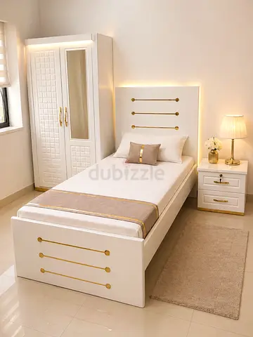 Brand New Single white bedroom set with wardrobe, nightstand