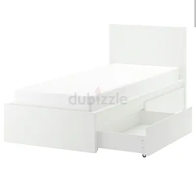 Single white bed frame with under-bed drawer, clean modern design