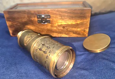 Rare marine telescope ottway and ealing 50 cms big with 2km range with wooden case from London