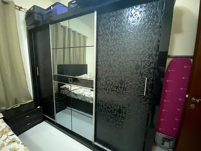 Black Sliding Door Wardrobe with Mirrored Panels