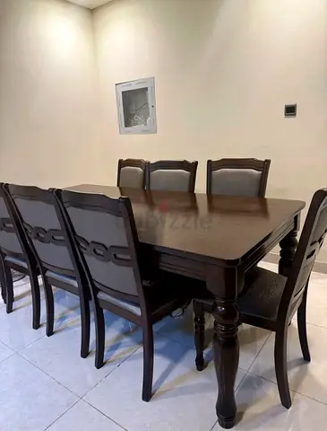 Solid Wood 8 Seater Dining Table with Chairs - Dark Finish