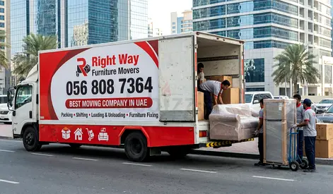 Used moving truck and packing service items — furniture removal setup