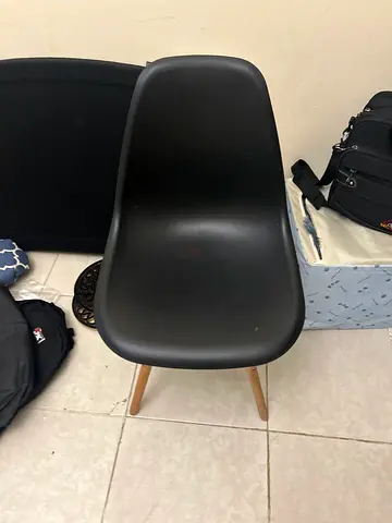 Modern Black Molded Plastic Dining Chair with Wooden Legs