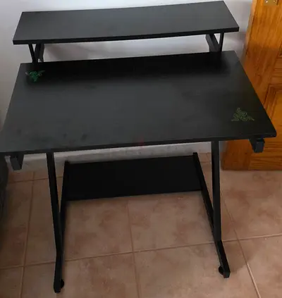 Compact Black Gaming/Computer Desk with Monitor Shelf