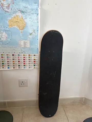 Used Standard Skateboard Deck with Trucks and Wheels (Good Condition) + helmet