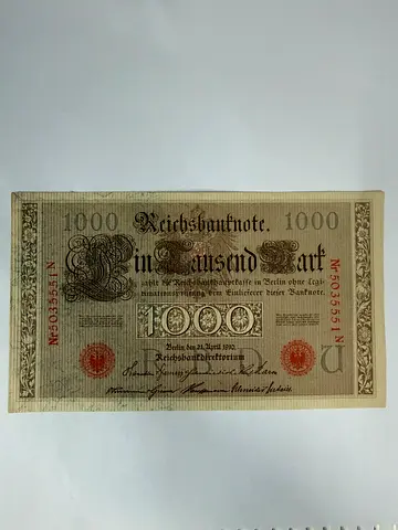 German 1000 Mark Banknote (1910) – Reichsbanknote Antique Currency