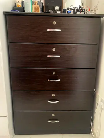 Dark Wood 5-Door Wardrobe / Armoire - Good Condition