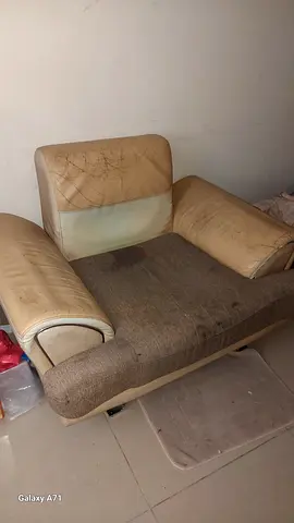 Used single-seater sofa armchair - beige/brown, worn but usable