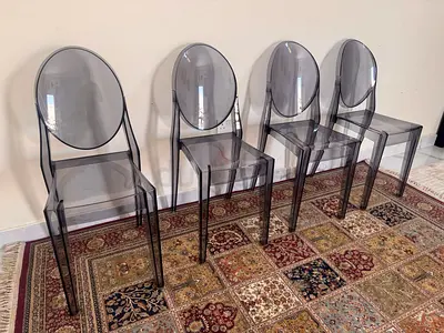 ✨ Authentic Kartell Victoria Ghost Chairs – Set of 4 | Smoke Transparent | Designer Philippe Starck