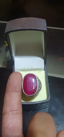 Mens silver ring with large red/pink oval stone , ياقوت طبيعي , Rupy