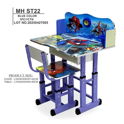 Kids Study Desk and Chair Set - Adjustable Height with Spiderman Print