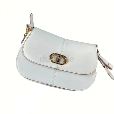 ORIGINAL ALDO Cream Leather Saddle Crossbody Bag with Gold Turn-Lock