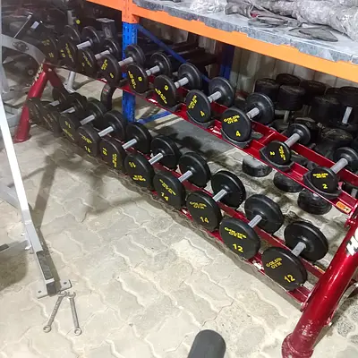 Set of Rubber Coated Dumbbells with Rack - Used Gym Weights