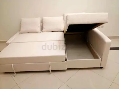 Light Beige L-Shaped Sofa Bed with Storage and Clean