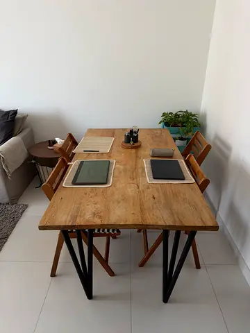 Wood Dining Table with Metal Legs - No Chairs Included
