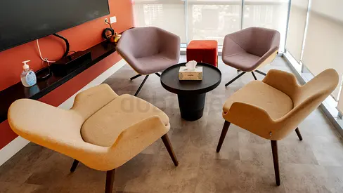 Set of 4 Modern Upholstered Lounge Chairs with Accent Table