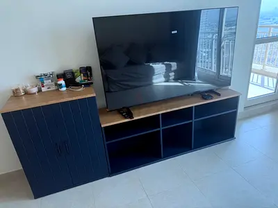 Samsung QLED 65 TV with Side Cabinet and Unit - Wood Top
