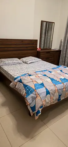 Queen Bed Frame with Headboard and Mattress — Good Condition