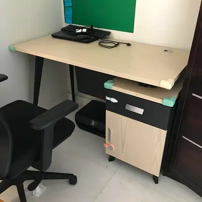 Compact work desk + swivel office chair