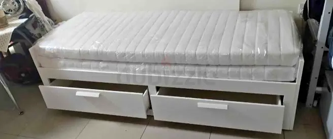 Ikea brimness Day bed frame with 2 big storage drawers underneath and with 2 Ikea mattresses