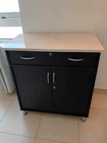 Compact Black Storage Cabinet with White Top — Excellent Condition