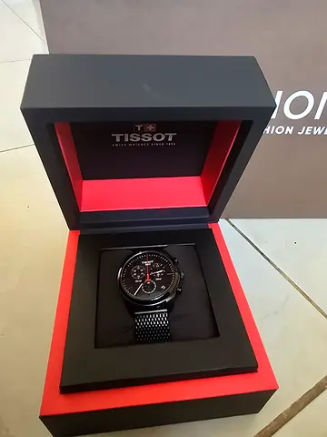 Tissot Mens Black Chronograph Watch with Mesh Bracelet (Box Included)