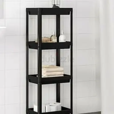 Black 3-Tier Open Bathroom Shelf Unit — Compact Storage