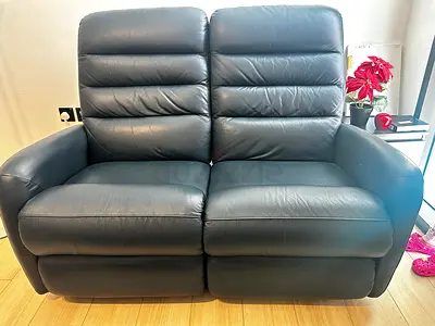 Leather 2-Seater Reclining Sofa - Dark blue (Lazy boy)