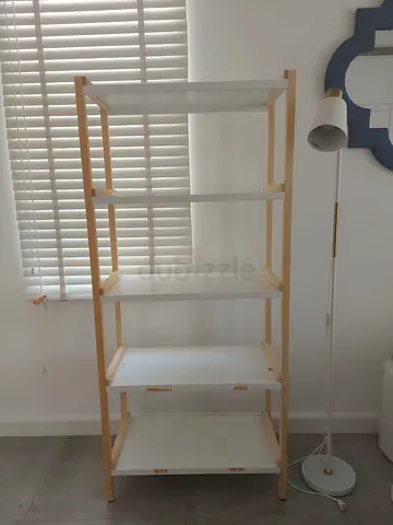 Wood and White Open Shelf Unit — 5-Tier Storage Rack