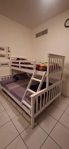 White Wooden Bunk Bed with mattresses for Kids (Good Condition)