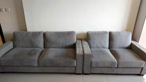 Pair of Grey Fabric 3-Seater Sofas (Modular) - Good Condition
